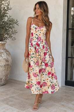 Agua Bendita Rayna Floral Strappy Midi Dress Medium NWT